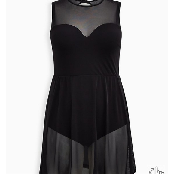 torrid Other - TORRID UNDERWIRE ONE-PIECE PEPLUM LONG SWIM DRESS - MESH BLACK